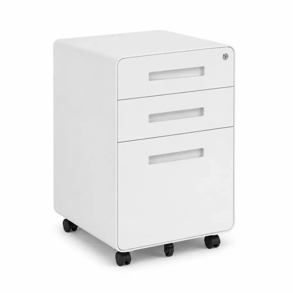 Archivador móvil con 3 cajones MDF blanco con cerradura y ruedas 40 x 50 x 60 cm