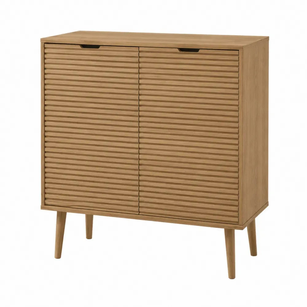 Aparador de madera estilo moderno con 2 puertas correderas MDF acabado roble claro patas de madera