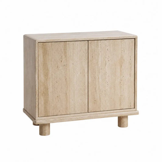 Aparador moderno con 2 puertas MDF efecto travertino beige 100 cm x 40 cm x 80 cm con patas cilíndricas